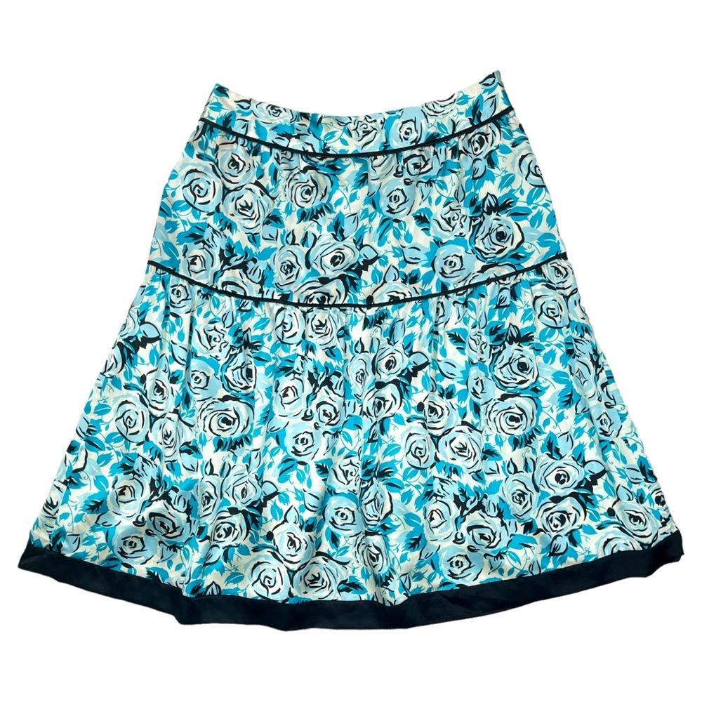 Alfani Women 12 100% Silk Blue Rose Tiered‎ Knee Skirt